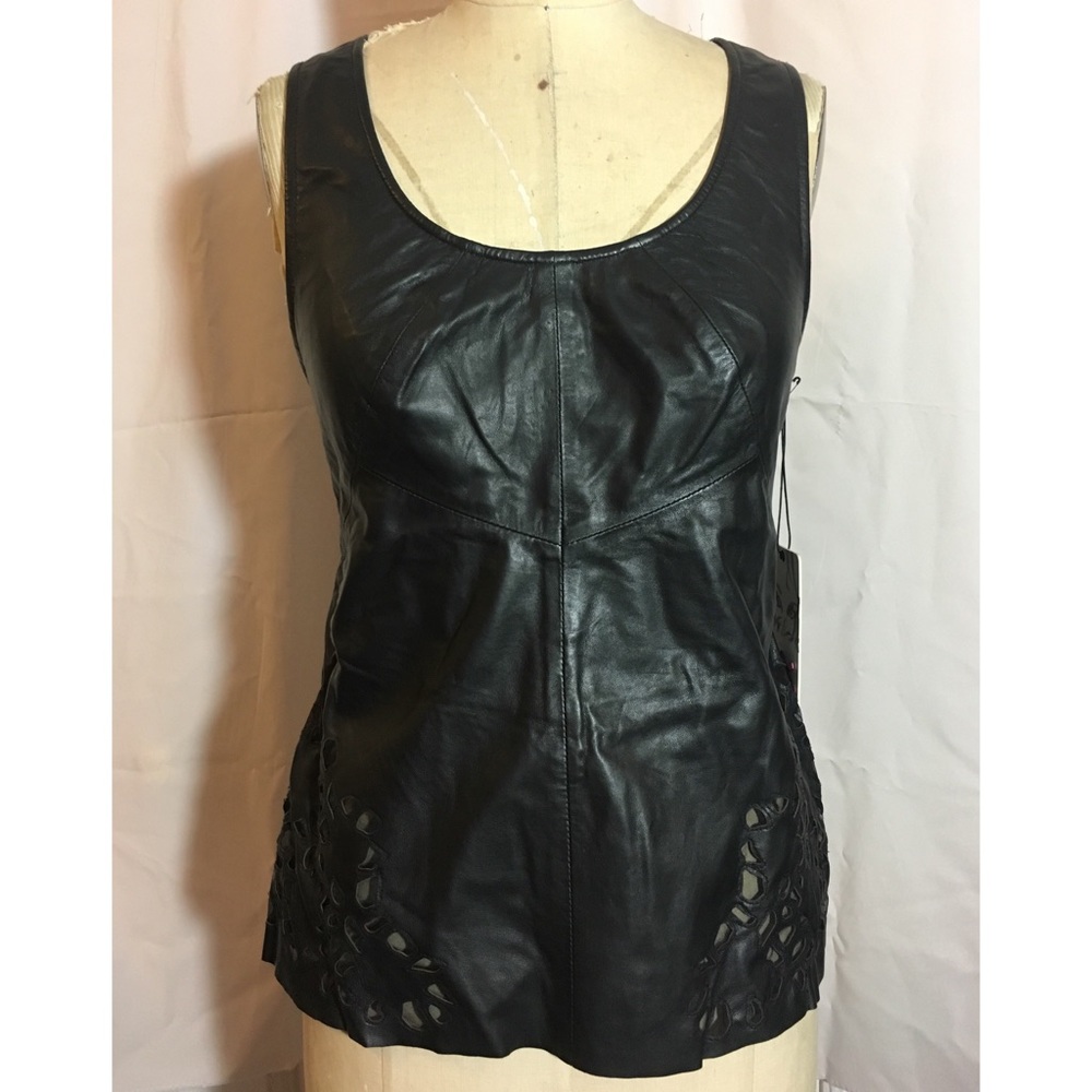Real Leather top with floral cut out details